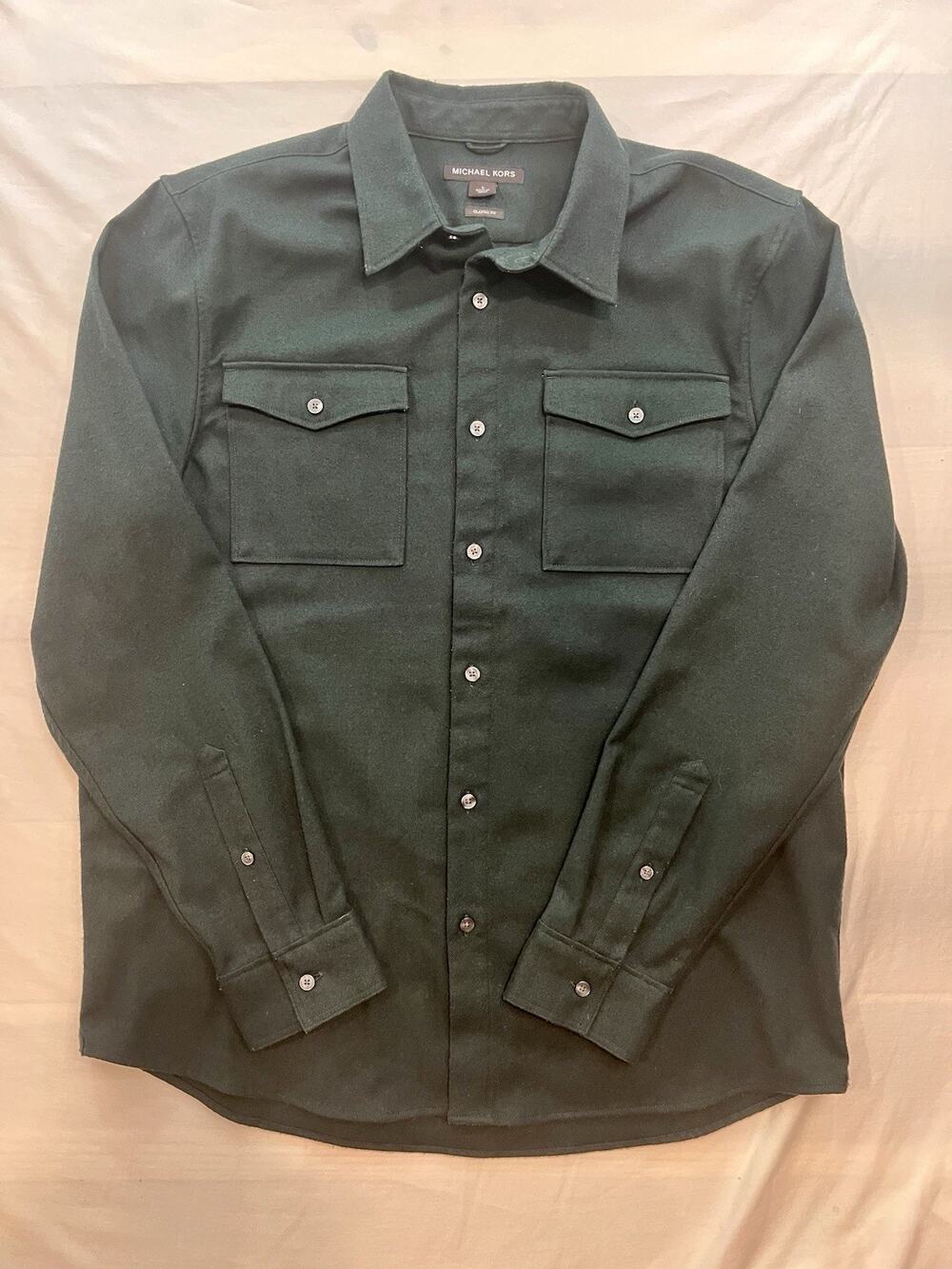 MICHAEL KORS LONG SLEEVE SHIRT Large Classic Fit Hunter Green Heavy